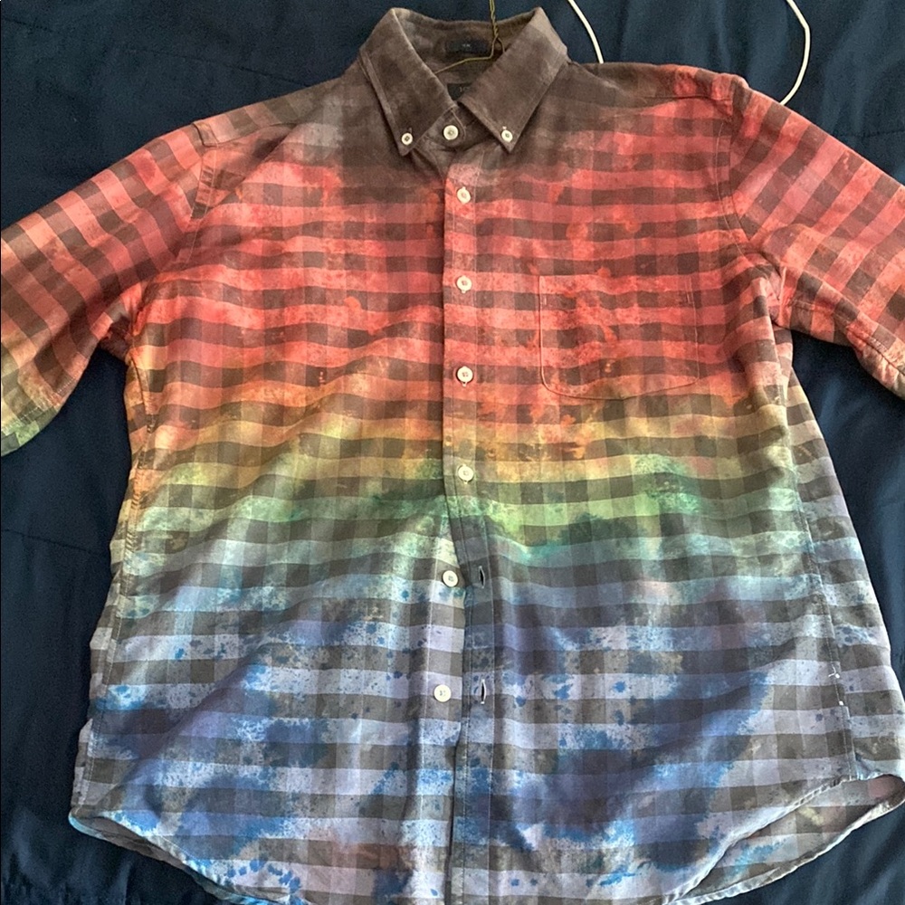 J. Crew Red and Orange Casual Button Down Shirt